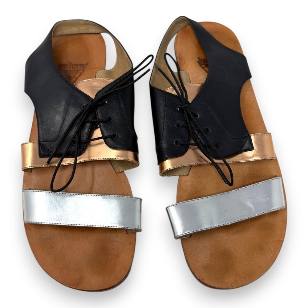 John Fluevog‎ Sandals Womens 9 Metallic River Loire Leather Lace Up Flat